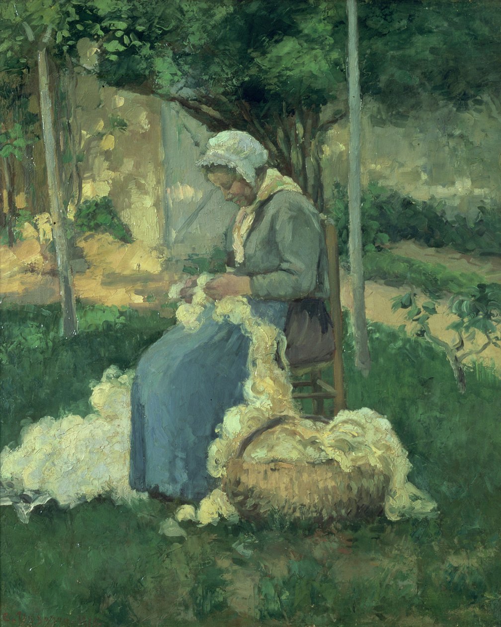 Camponesa Feminina Cardando Lã, 1875 de Camille Jacob Pissarro