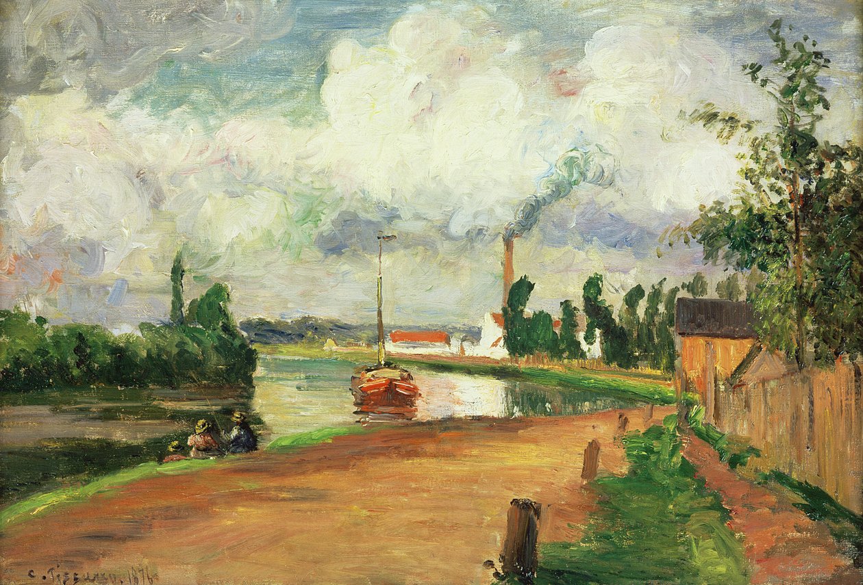 Pescadores nas margens do rio Oise, 1876 de Camille Jacob Pissarro