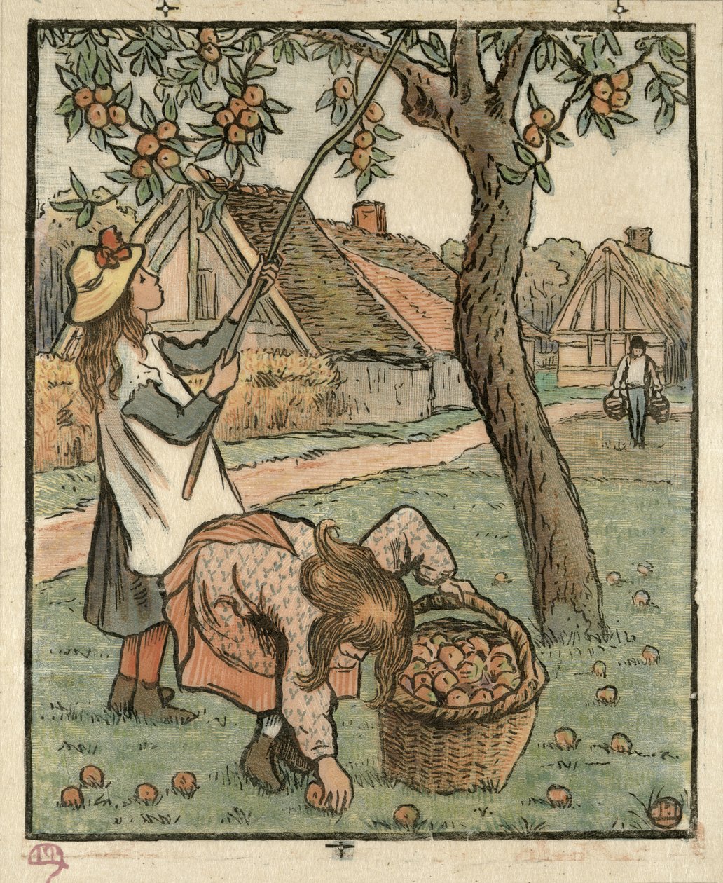 Gathering Apples, de &39;Travaux des Champs&39;, gravado por Lucien Pissarro (1863-1944), publicado em Londres, 1893 de Camille Jacob Pissarro
