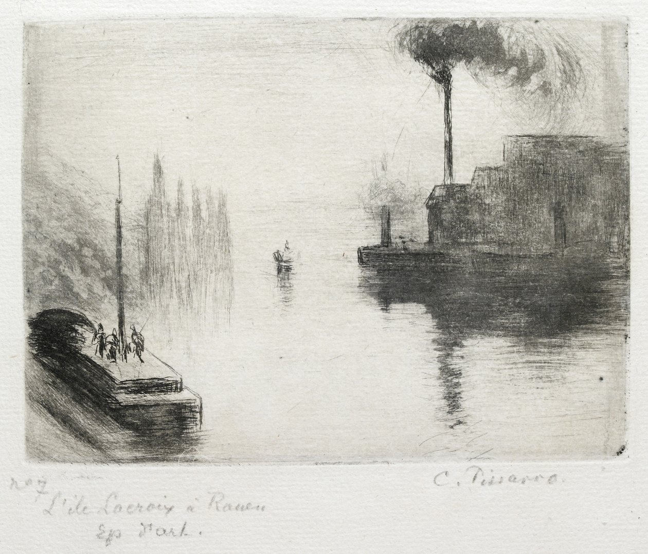L&39;Ile Lacroix, à Rouen, 1883 (ponta seca, gravura, escova de metal e mordida aberta) de Camille Jacob Pissarro