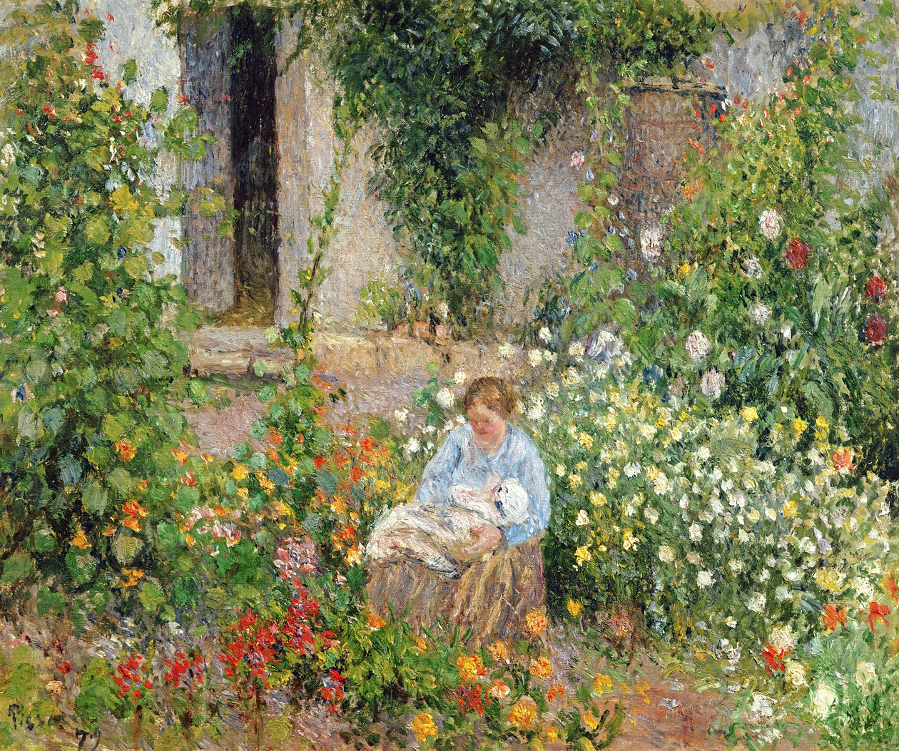 Mãe e filho nas flores, 1879 de Camille Jacob Pissarro