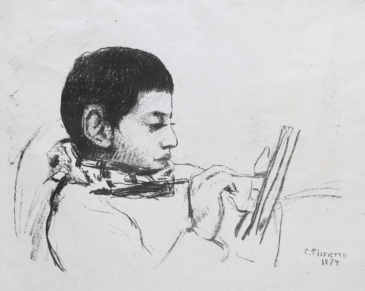Retrato de Lucien Pissarro, 1874 (litografia) de Camille Jacob Pissarro