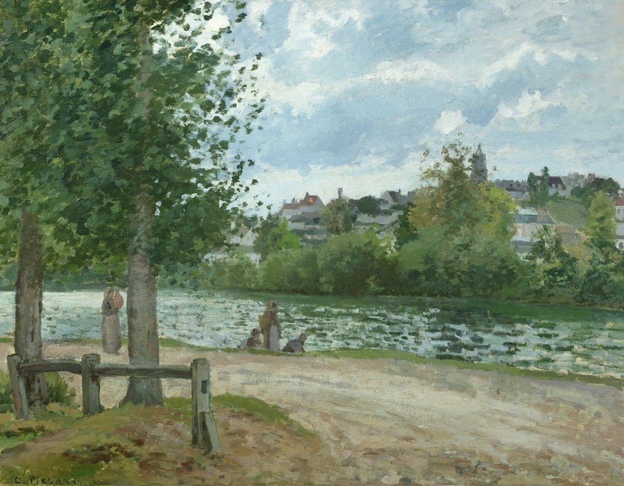 Os bancos do Oise em Pontoise, 1870 de Camille Jacob Pissarro