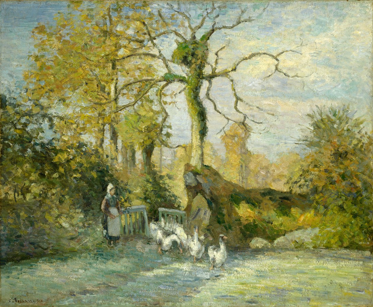 A garota do ganso em Montfoucault (White Frost), 1875 de Camille Jacob Pissarro