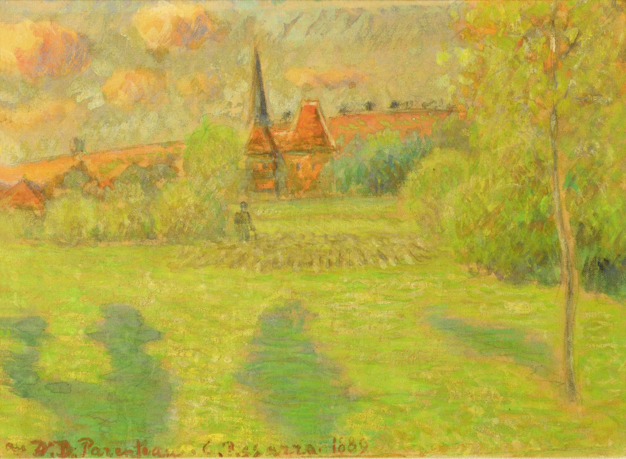 O pastor e a igreja de Eragny, 1889 de Camille Jacob Pissarro
