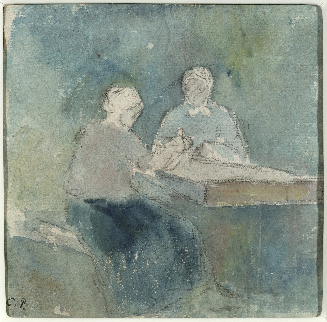 Dois camponeses na mesa, c.1874 de Camille Jacob Pissarro