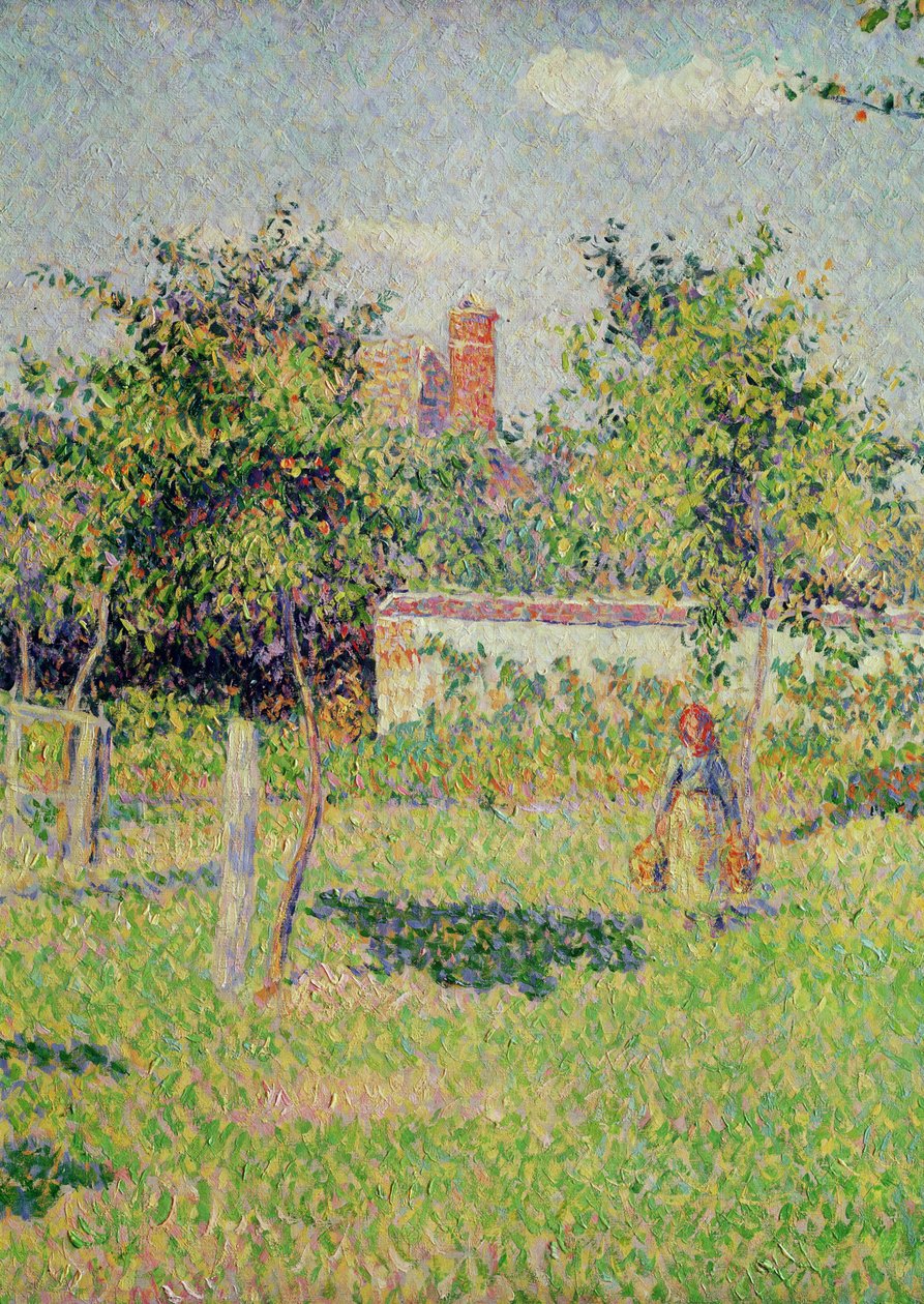 Mulher, em, a, prado, em, Eragny, primavera, 1887, detalhe, de, 37361, óleo, ligado, tela de Camille Jacob Pissarro