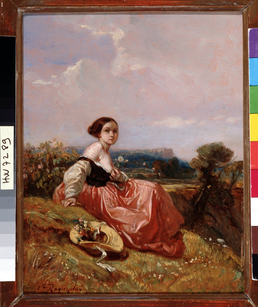 Jovem com o chapéu em frente ao Victoire de Sainte Mountain Pintura de Camille Roqueplan (1803-1855) Dim. 18x23 cm Menção obrigatória: Colecção de saudações de fundação da Provença, Marselha de Camille Joseph Etienne Roqueplan