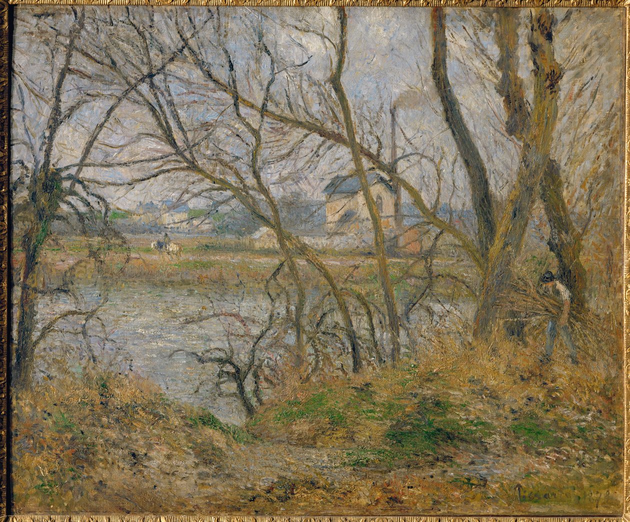 Nas margens do rio Oise, perto de Pontoise, o tempo cinzento ... de Camille (after) Pissarro