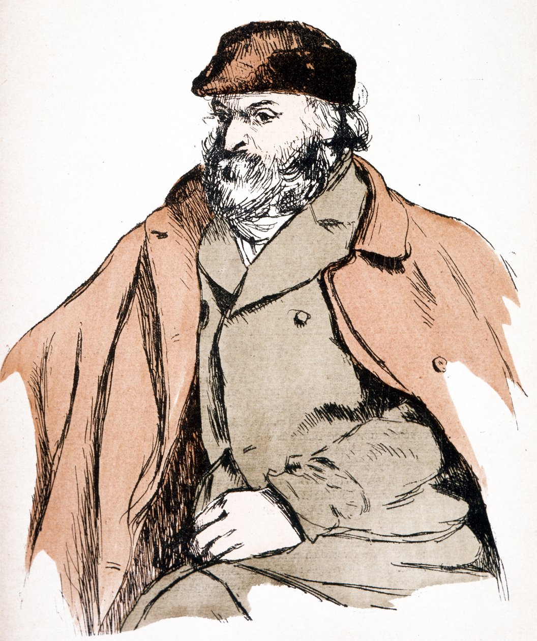 Retrato ilustrado de Paul Cezanne (1839 - 1906), artista francês e pintor pós-impressionista. (gravação) de Camille (after) Pissarro