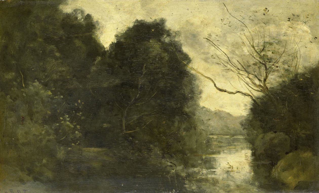 Lagoa na floresta de Camille Corot