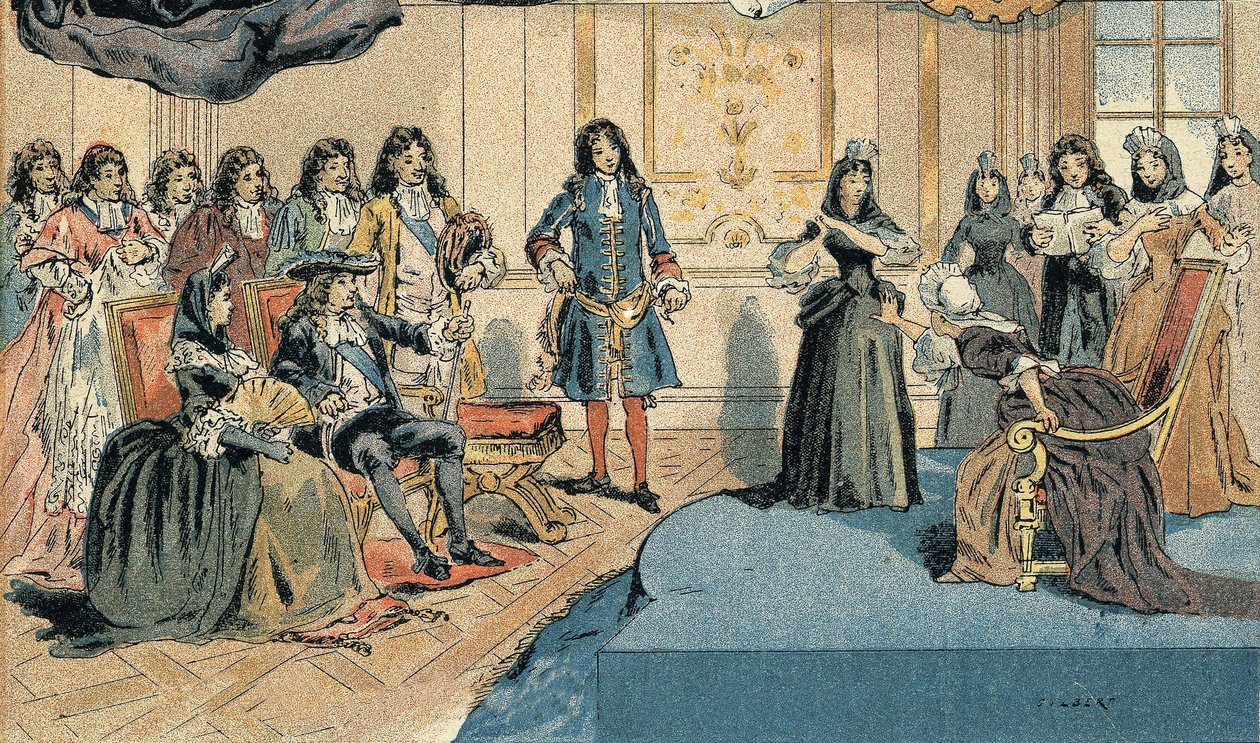 Representação de “” Athalie “” por Jean Racine antes de Luís XIV (1638-1715) e Madame (Mariquise) de Maintenon (Françoise d