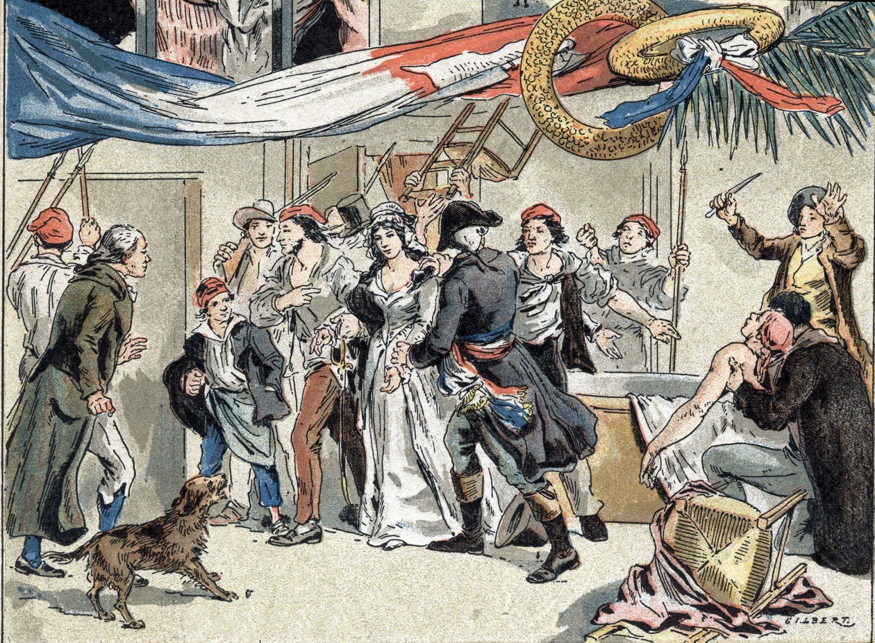 A prisão de Charlotte Corday após o assassinato de Jean Paul Marat em 1793. Ilustração de Camille Gilbert de 1890. de Camille Gilbert