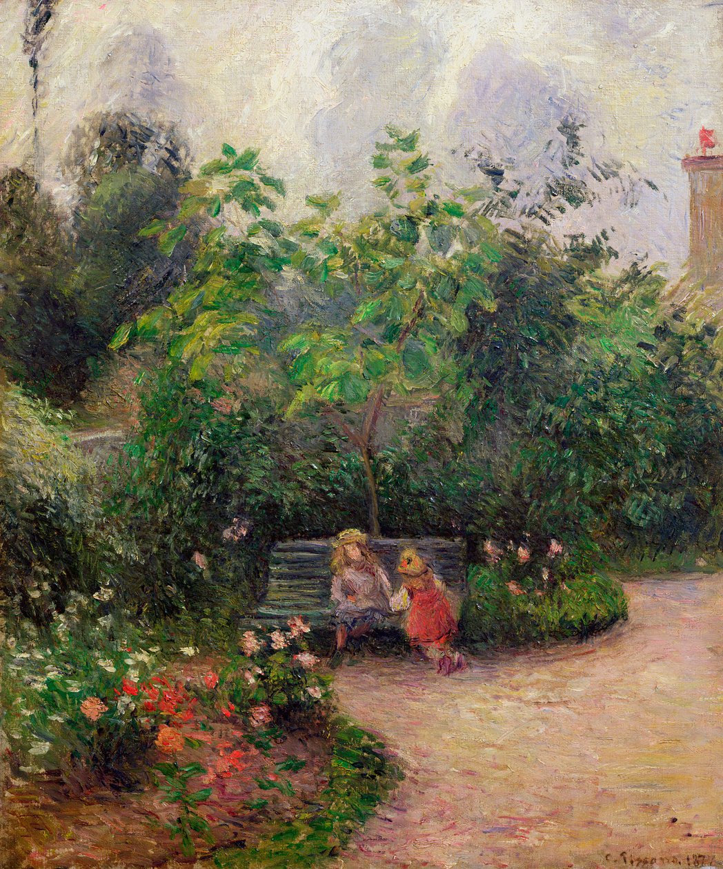 Um canto do jardim no Hermitage, Pontoise, 1877 de Camille Jacob Pissarro