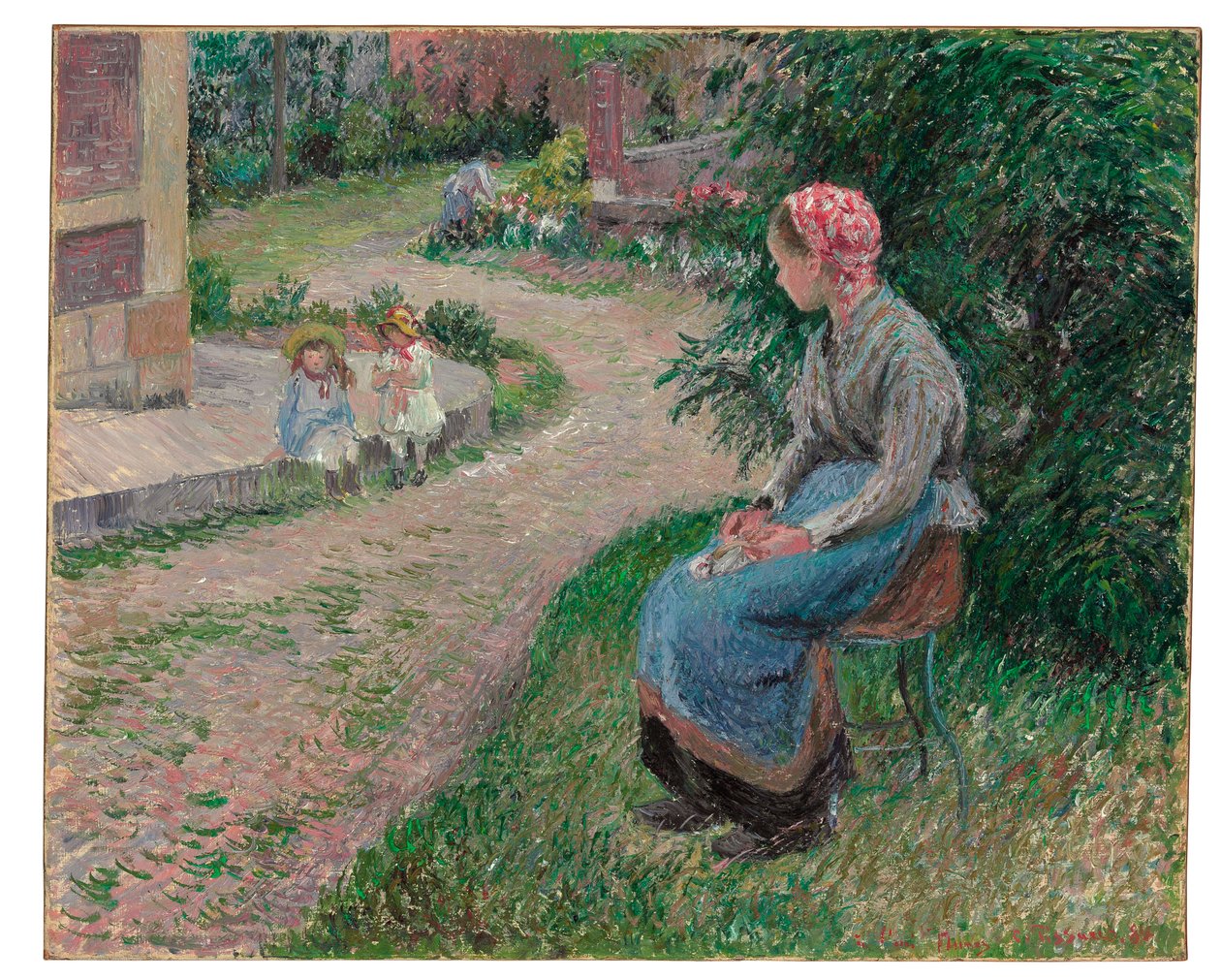 Um criado sentado no jardim em Eragny, 1884 de Camille Jacob Pissarro