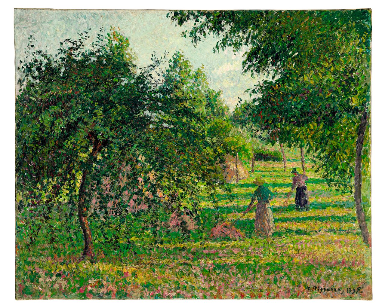 Macieiras e fabricantes de feno em Eragny, 1895 de Camille Jacob Pissarro