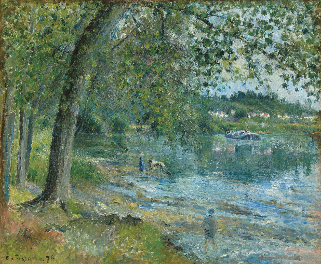 Bancos do Oise em Auvers-sur-Oise; Margens do Oise em Auvers-sur-Oise, 1878 de Camille Jacob Pissarro