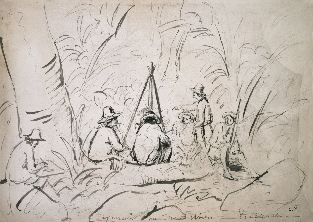 Excursão a Mont Avila, Venezuela (lápis com caneta e tinta no papel) de Camille Jacob Pissarro