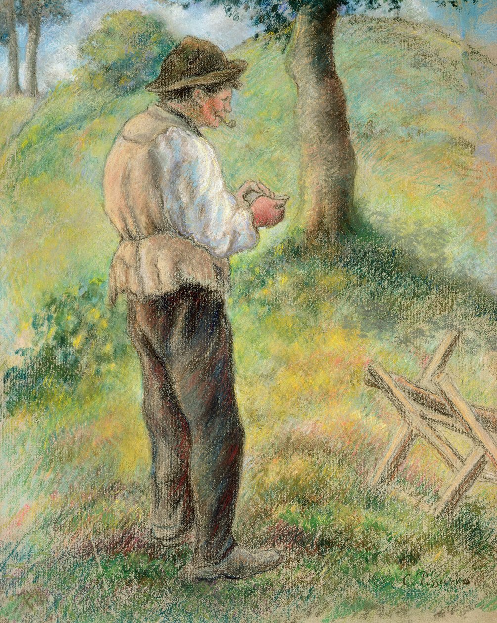 Pai Melon acendendo seu cachimbo, c.1879 de Camille Jacob Pissarro