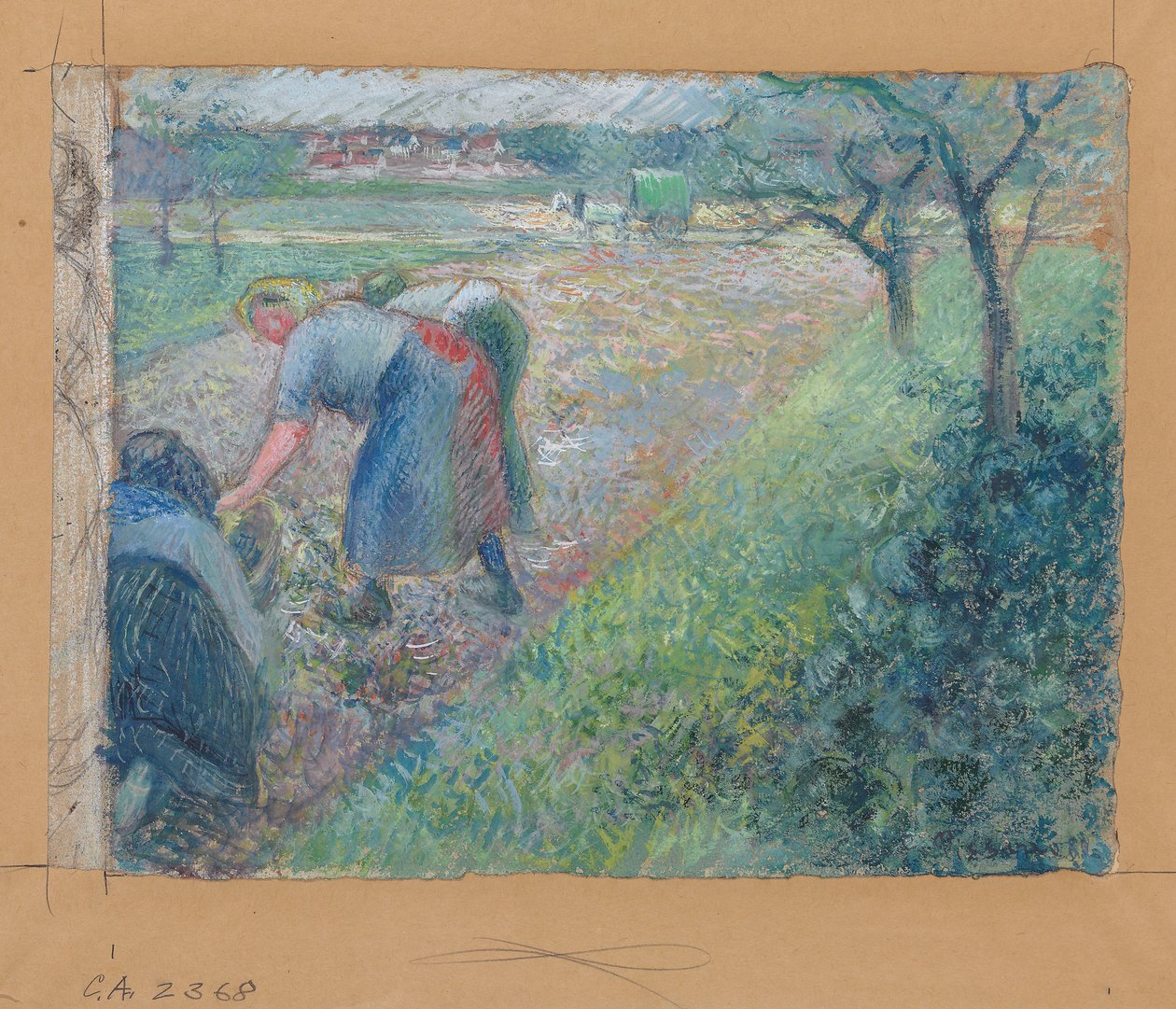 Trabalhadores de campo, Pontoise; Trabalhadores de campo, Pontoise, 1880 de Camille Jacob Pissarro
