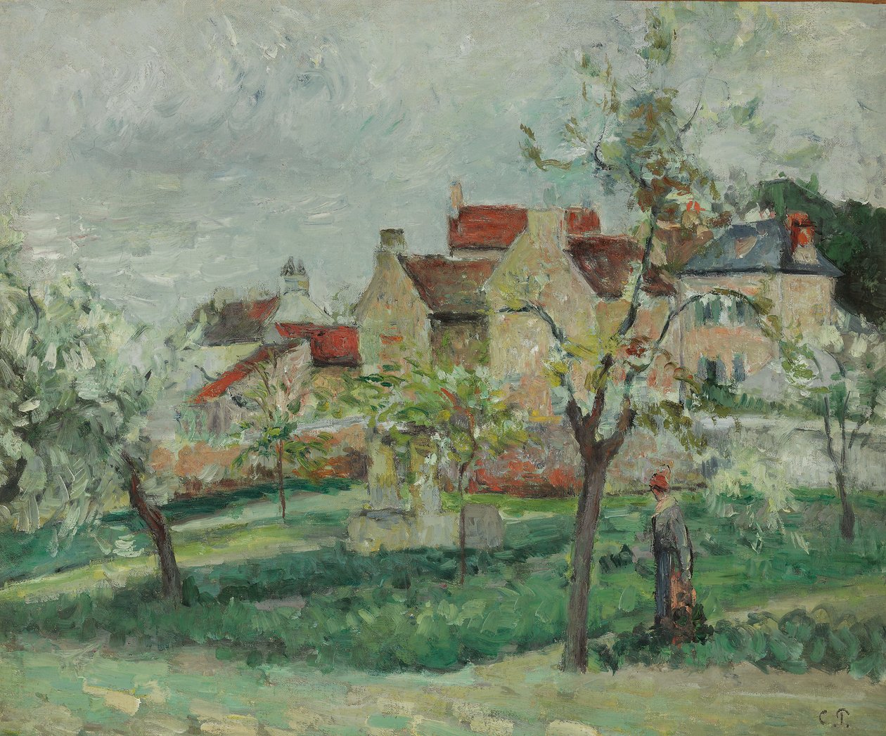 Árvores de ameixa em flor, Pontoise; Ameixas em flor, Pontoise, c.1876 de Camille Jacob Pissarro