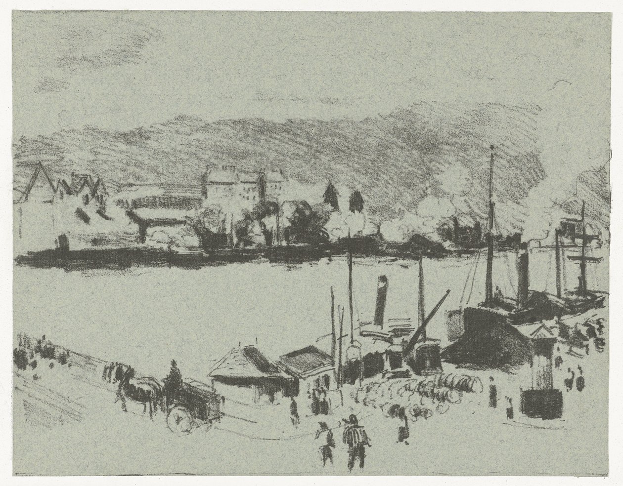 Vista do cais do Sena em Rouen
Quai Boieldieu, à Rouen de Camille Jacob Pissarro