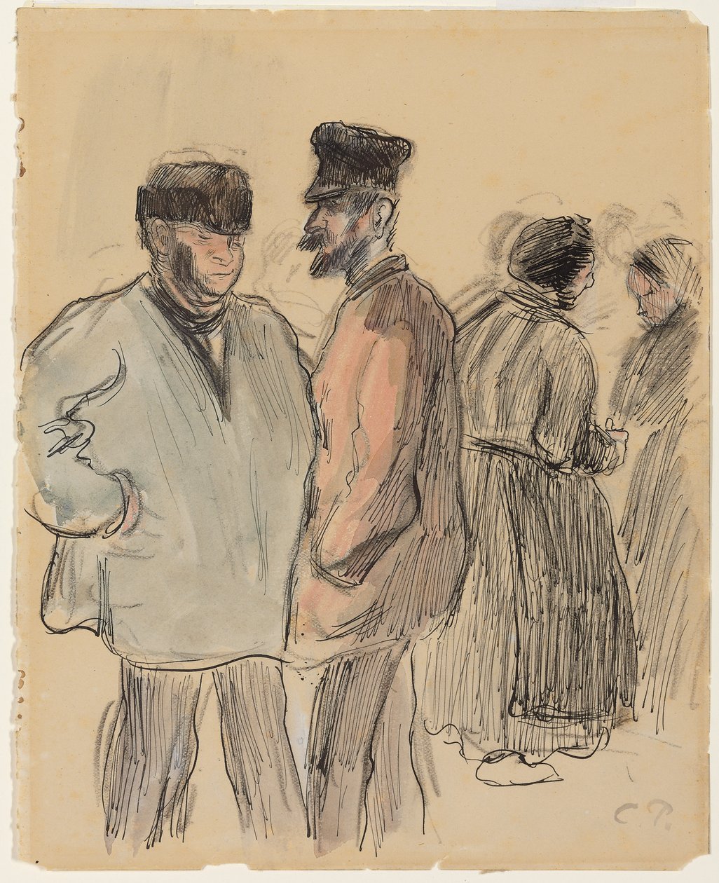 Grupo de Pessoas no Mercado, Gisors; Grupo de figuras no mercado, Gisors, c.1891 de Camille Jacob Pissarro