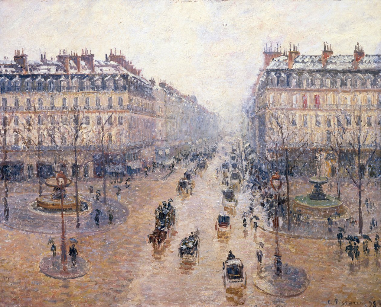 A Avenida da Ópera. Neve Manhã, 1898 de Camille Jacob Pissarro