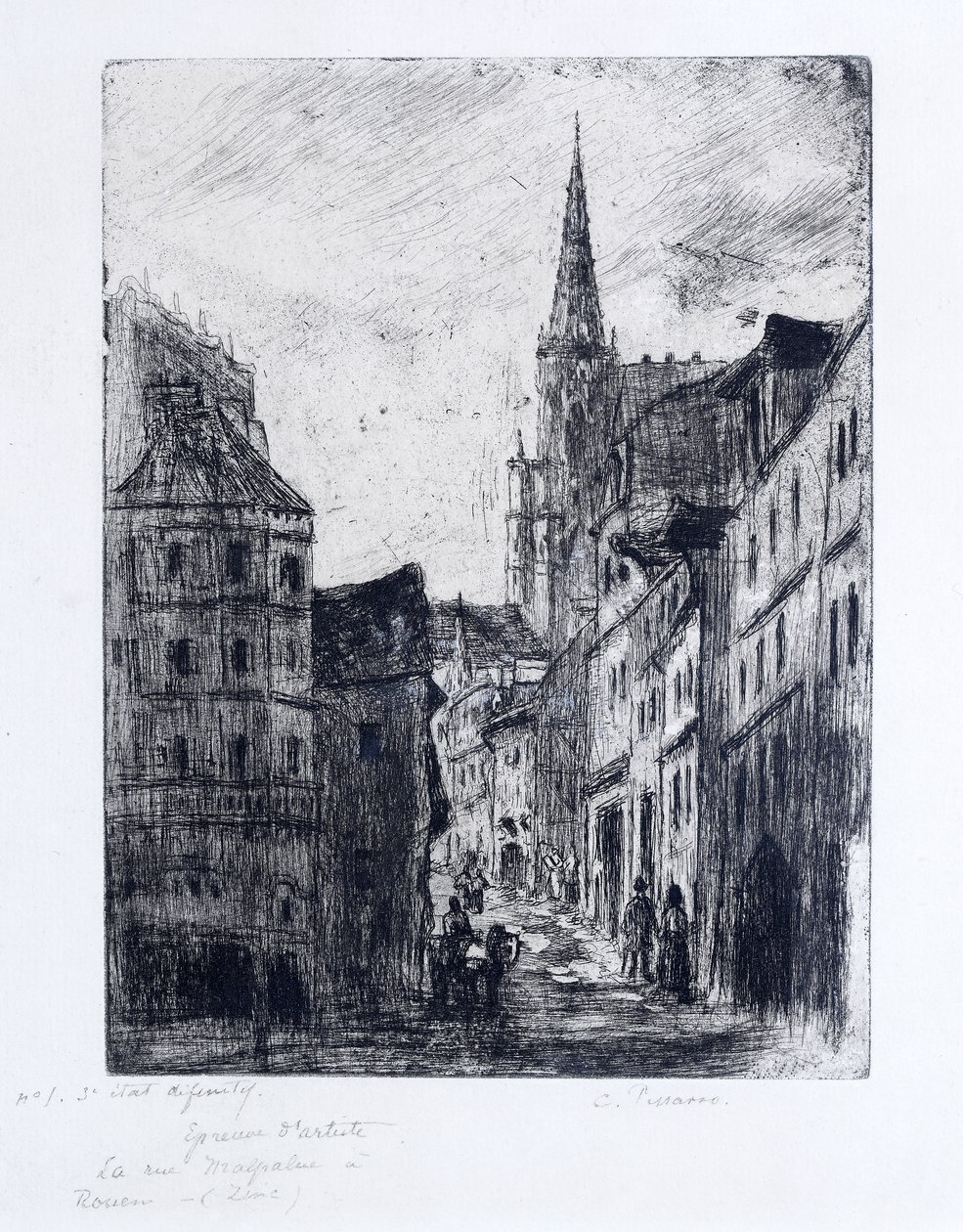A Rue Malpalue em Rouen, c.1885 de Camille Jacob Pissarro