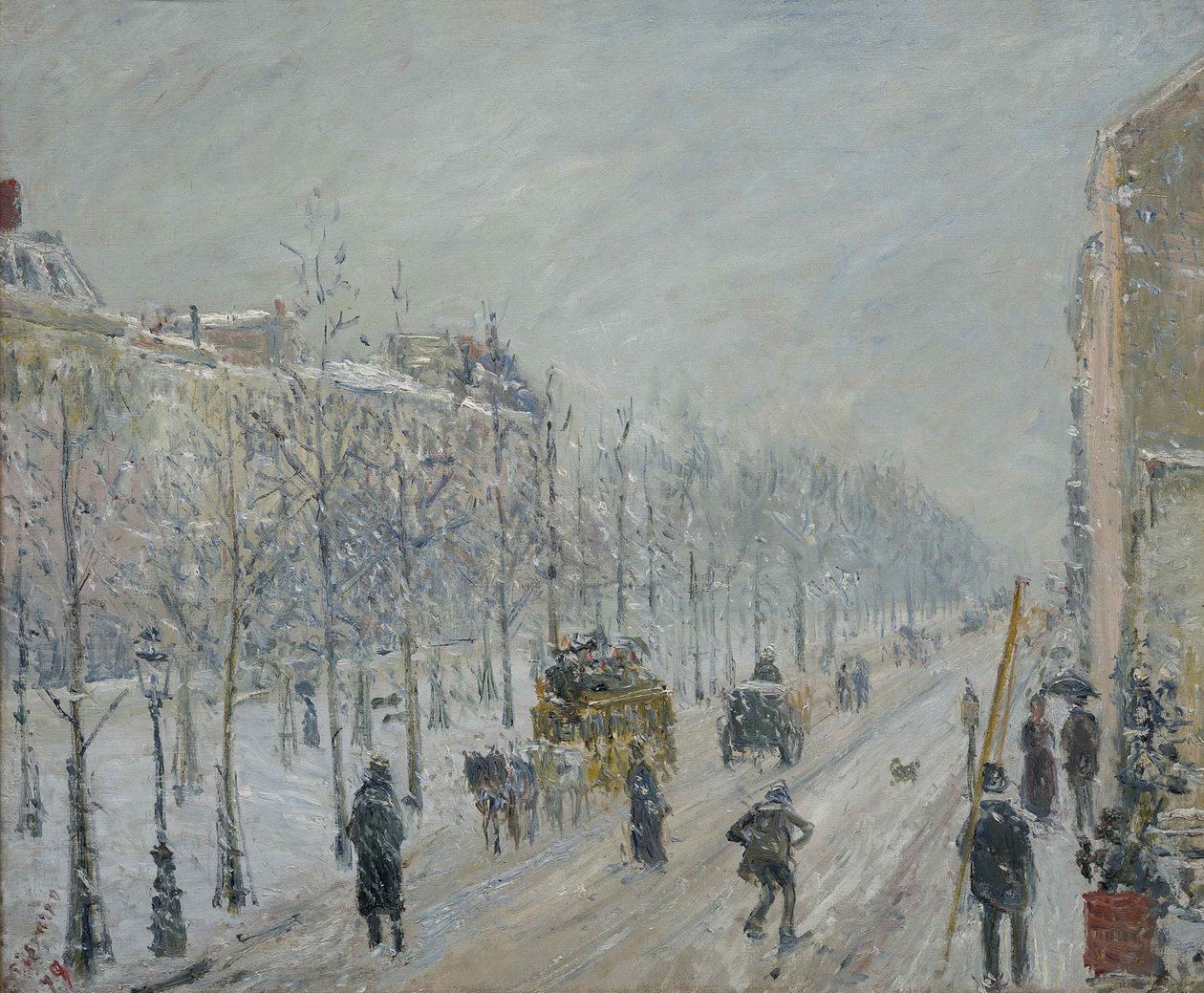 Boulevards, exterior, efeito da neve, 1879. de Camille Jacob Pissarro