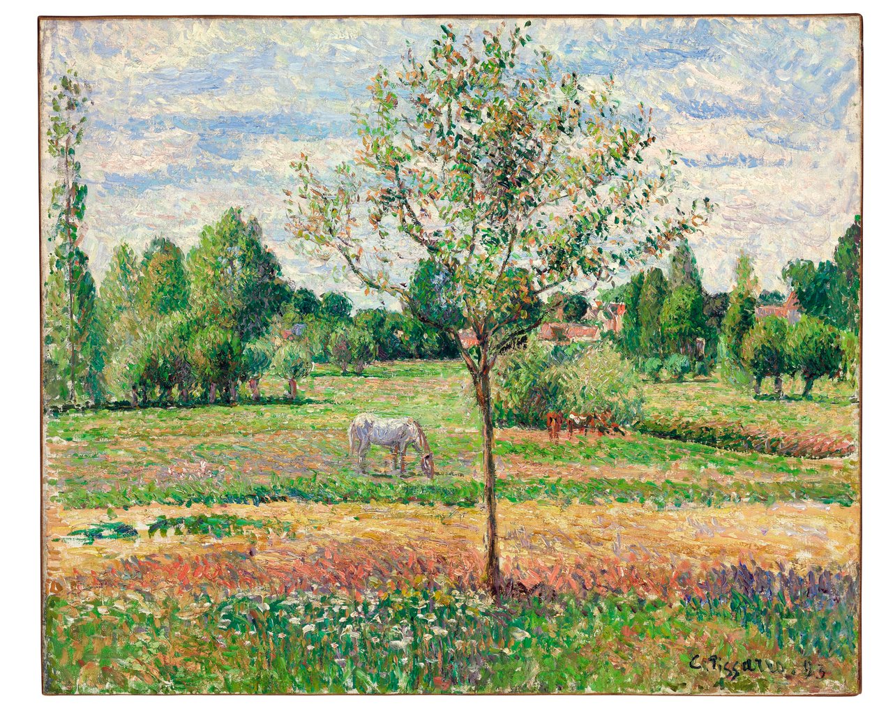 Prado com cavalo cinzento, Eragny, 1893 de Camille Jacob Pissarro