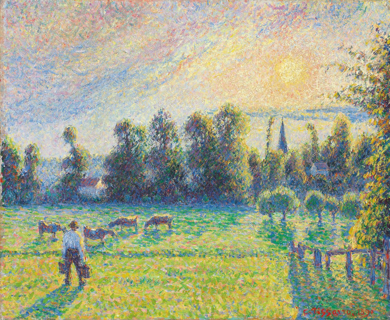 Pasto, Pôr do Sol, Eragny; Pasto, pôr do sol, Eragny, 1890 de Camille Jacob Pissarro