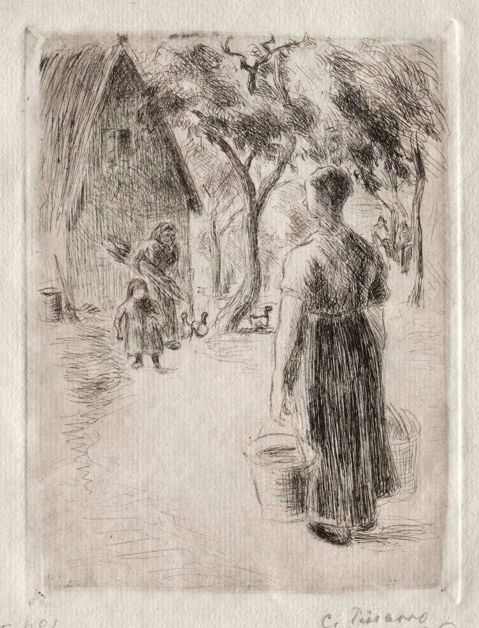 Camponês carregando baldes, 1889. de Camille Jacob Pissarro