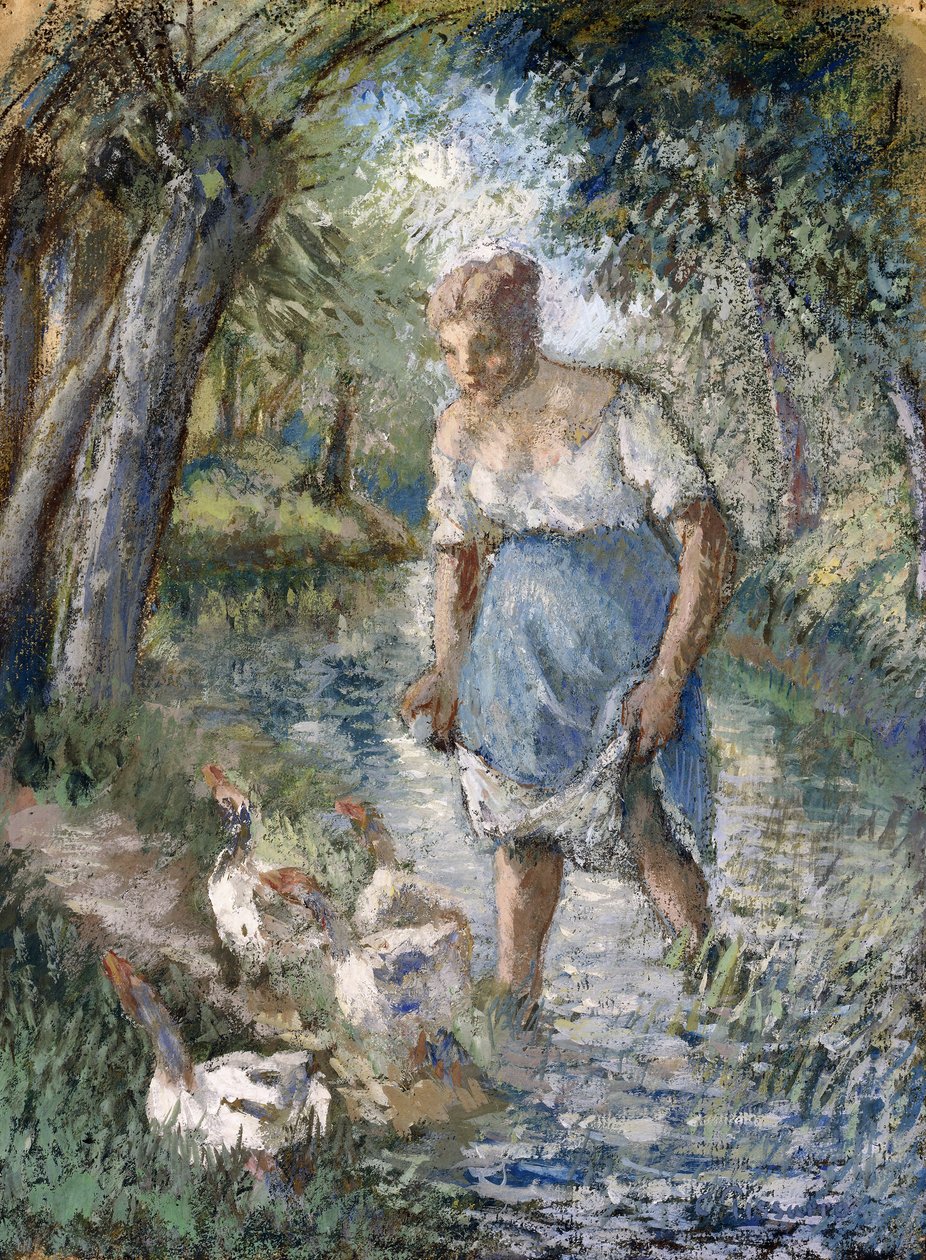 Camponês atravessando um riacho, c.1894 de Camille Jacob Pissarro
