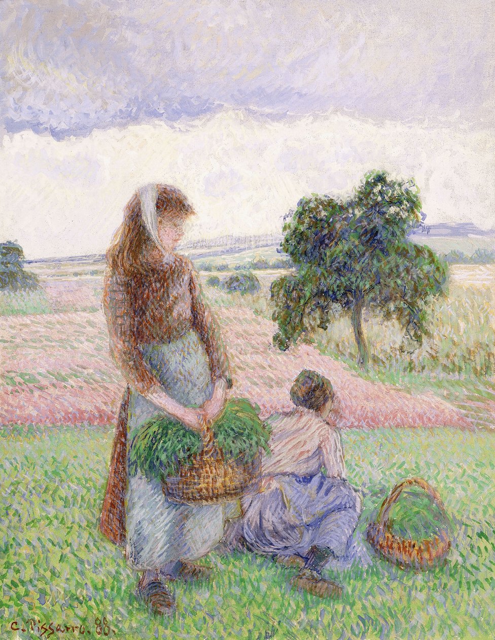 Camponeses carregando cestas; Cesta de transporte da mulher camponesa, 1888 de Camille Jacob Pissarro