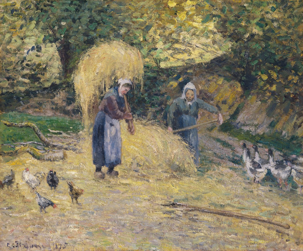 Camponeses que levantam palha, Montfoucault, 1875 de Camille Jacob Pissarro