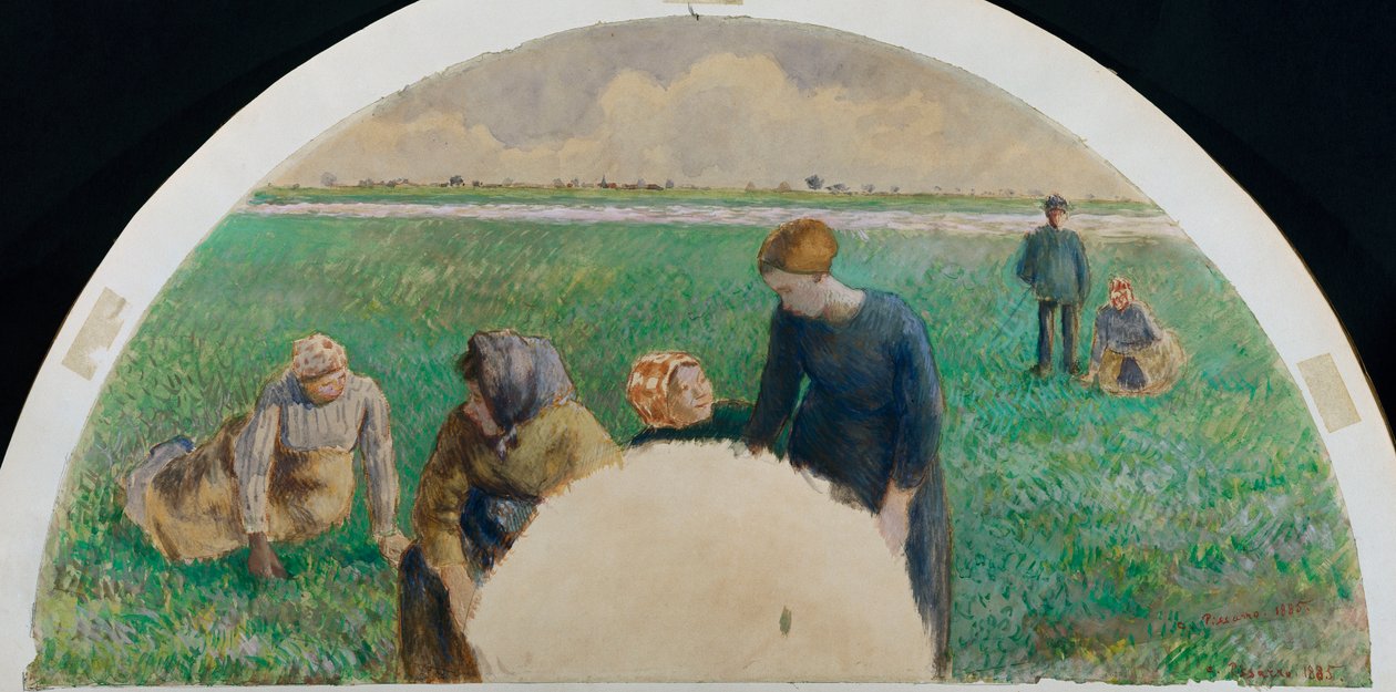 Camponeses que colhem grama, 1885 de Camille Jacob Pissarro