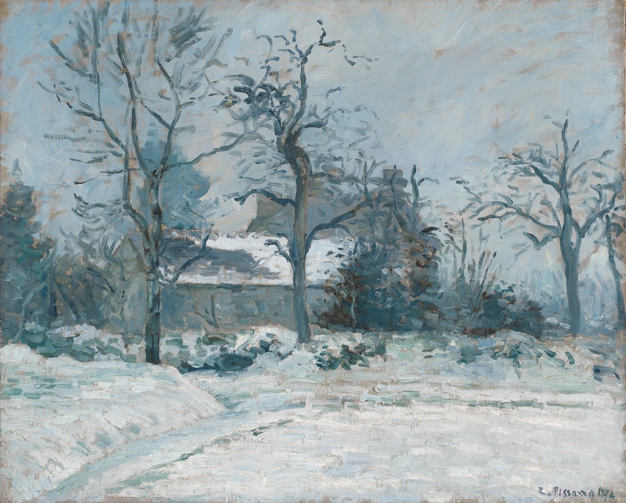 Casa de Piette em Montfoucault, Snow Effect, 1874 de Camille Jacob Pissarro