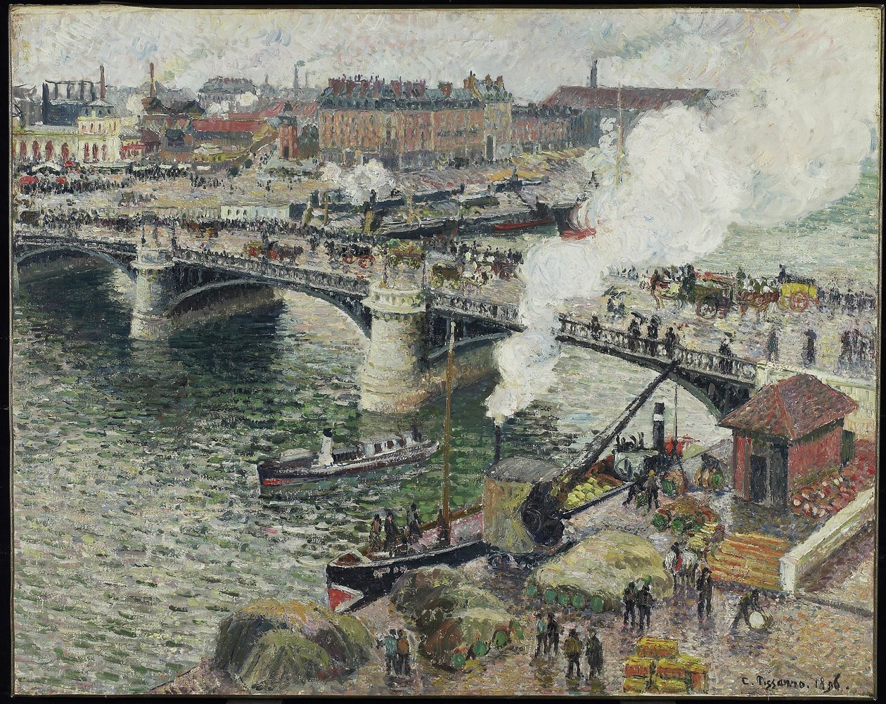 Pont Boieldieu em Rouen, Damp Weather, 1896 de Camille Jacob Pissarro