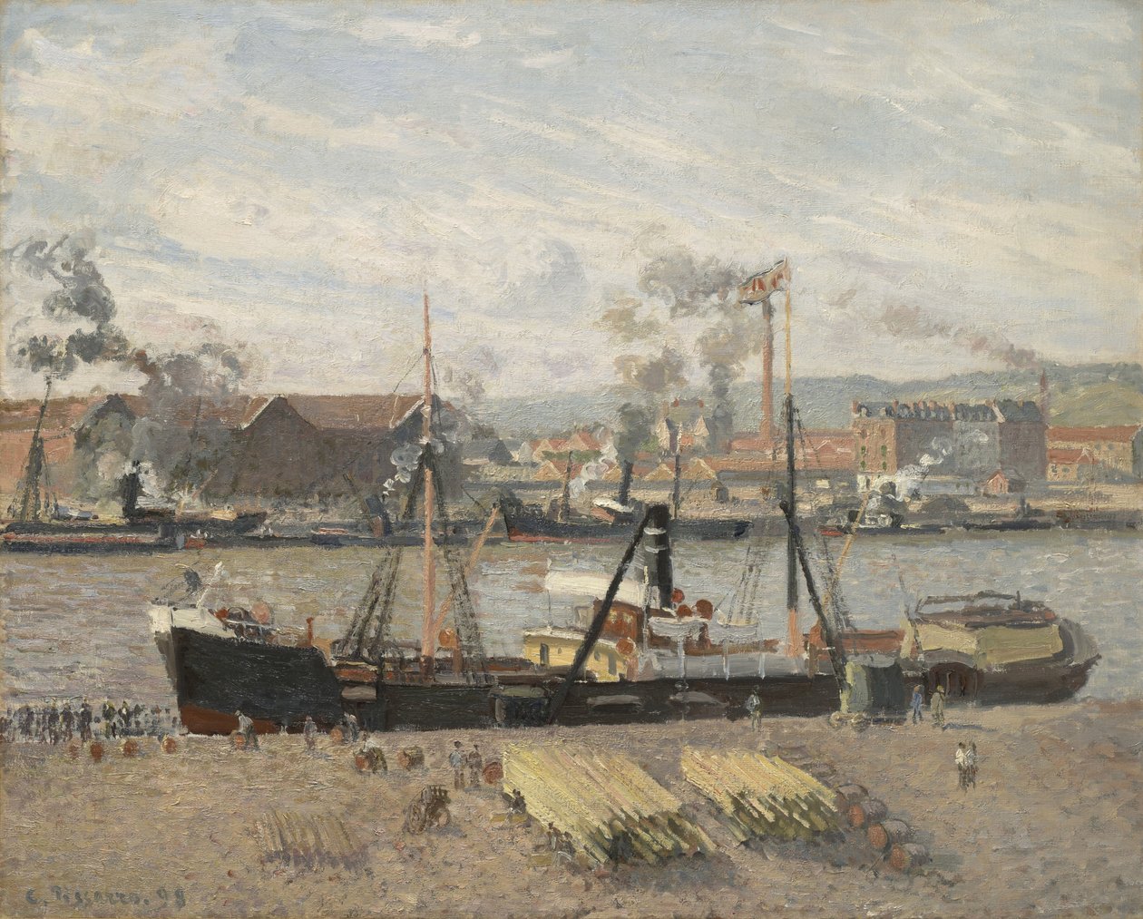 Porto de Rouen, descarregando madeira, 1898 de Camille Jacob Pissarro