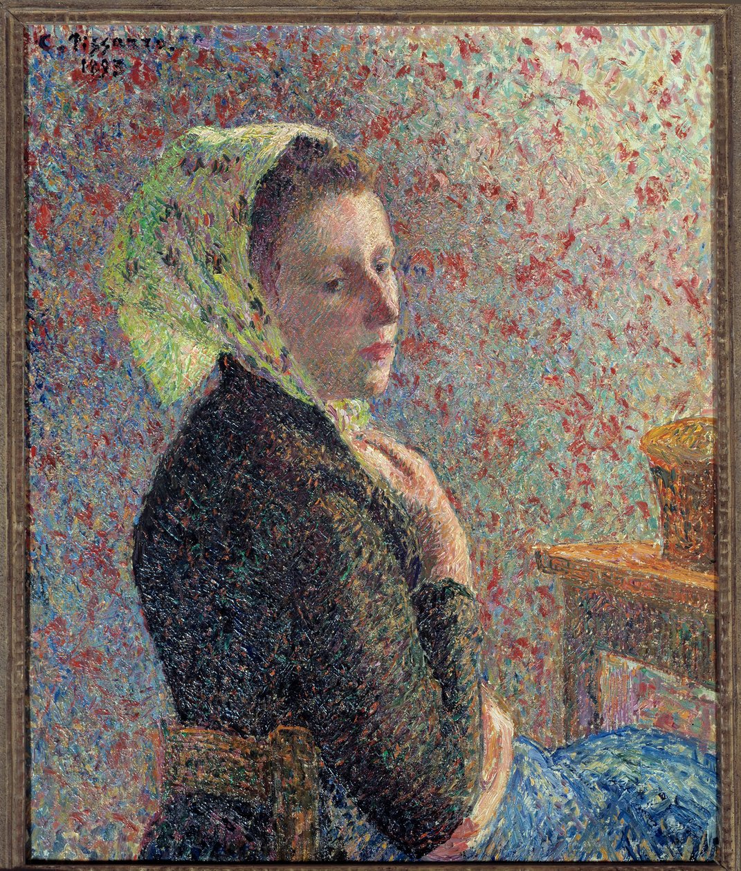 Retrato de uma Mulher com Folha Verde em 1893 Pintura de Camille Pissarro (1830-1903). 1893. Dim. 0,65 x 0,54 m. Paris, Musee d
