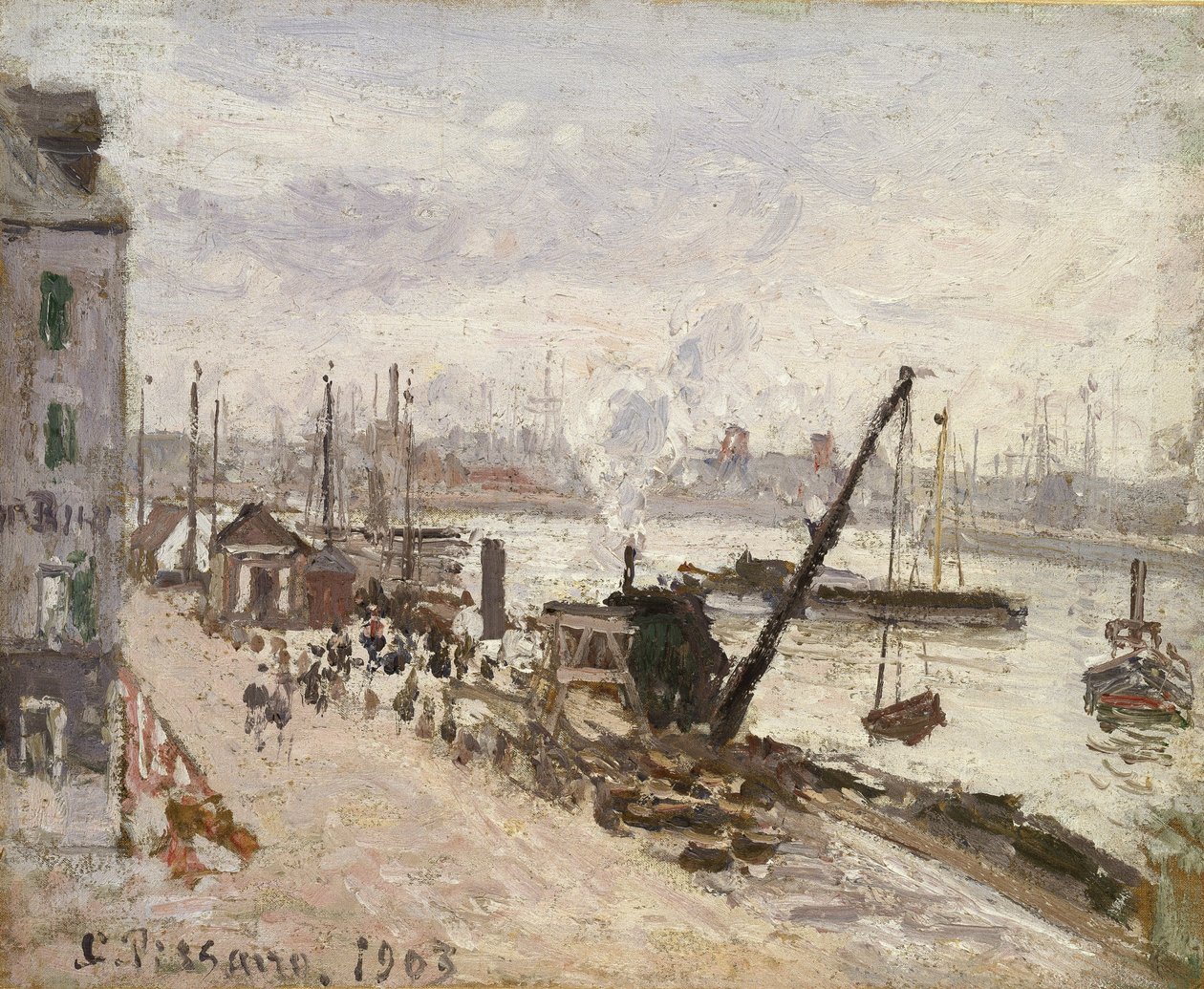 Cais em Le Havre, 1903 (óleo em batiste) de Camille Jacob Pissarro