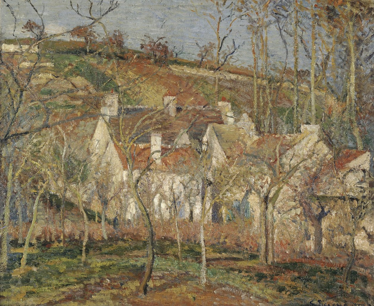 Telhados vermelhos, canto de uma vila, inverno, 1877 de Camille Jacob Pissarro