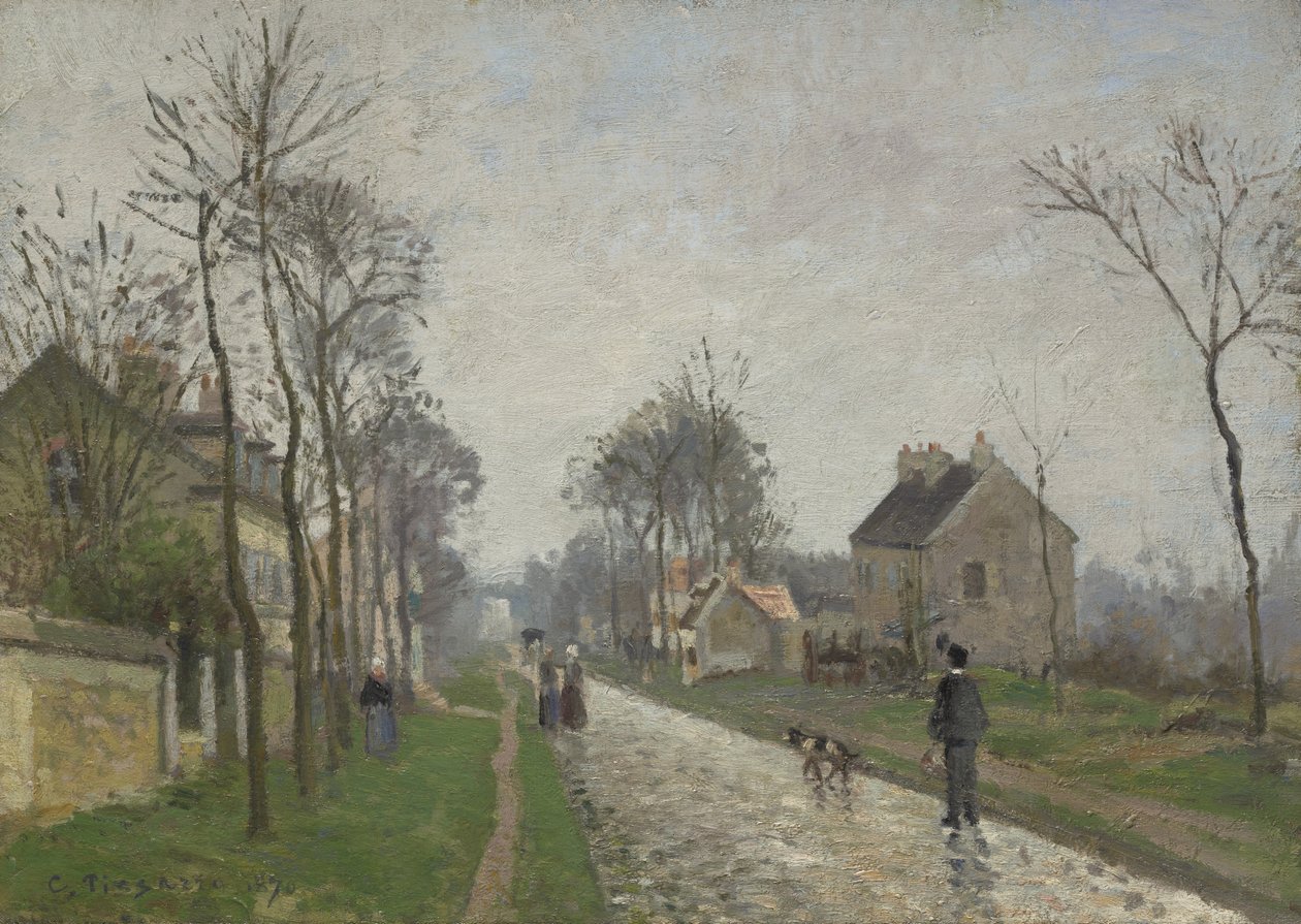 Route de Versailles, Louveciennes, Efeito Chuva, 1870 de Camille Jacob Pissarro
