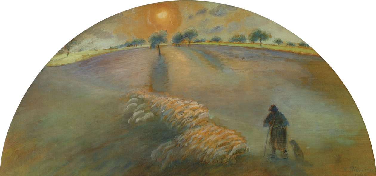 Pastor e ovelhas; Pastor e ovelhas, 1890 de Camille Jacob Pissarro