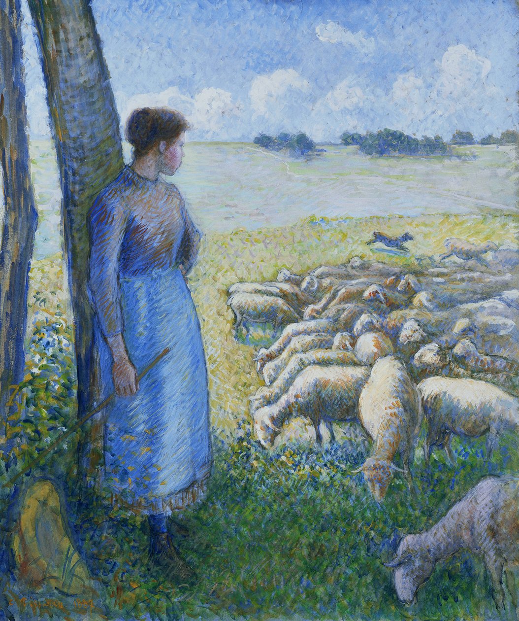 Pastora e ovelha; Bergere e Moutons, 1887 de Camille Jacob Pissarro