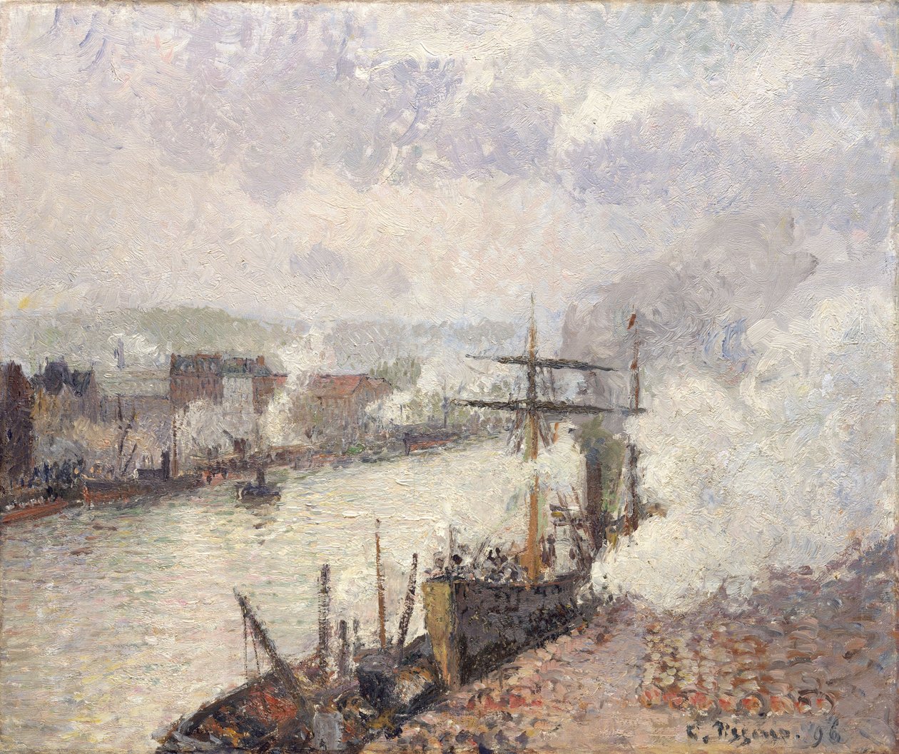 Barcos a vapor no porto de Rouen, 1896 de Camille Jacob Pissarro