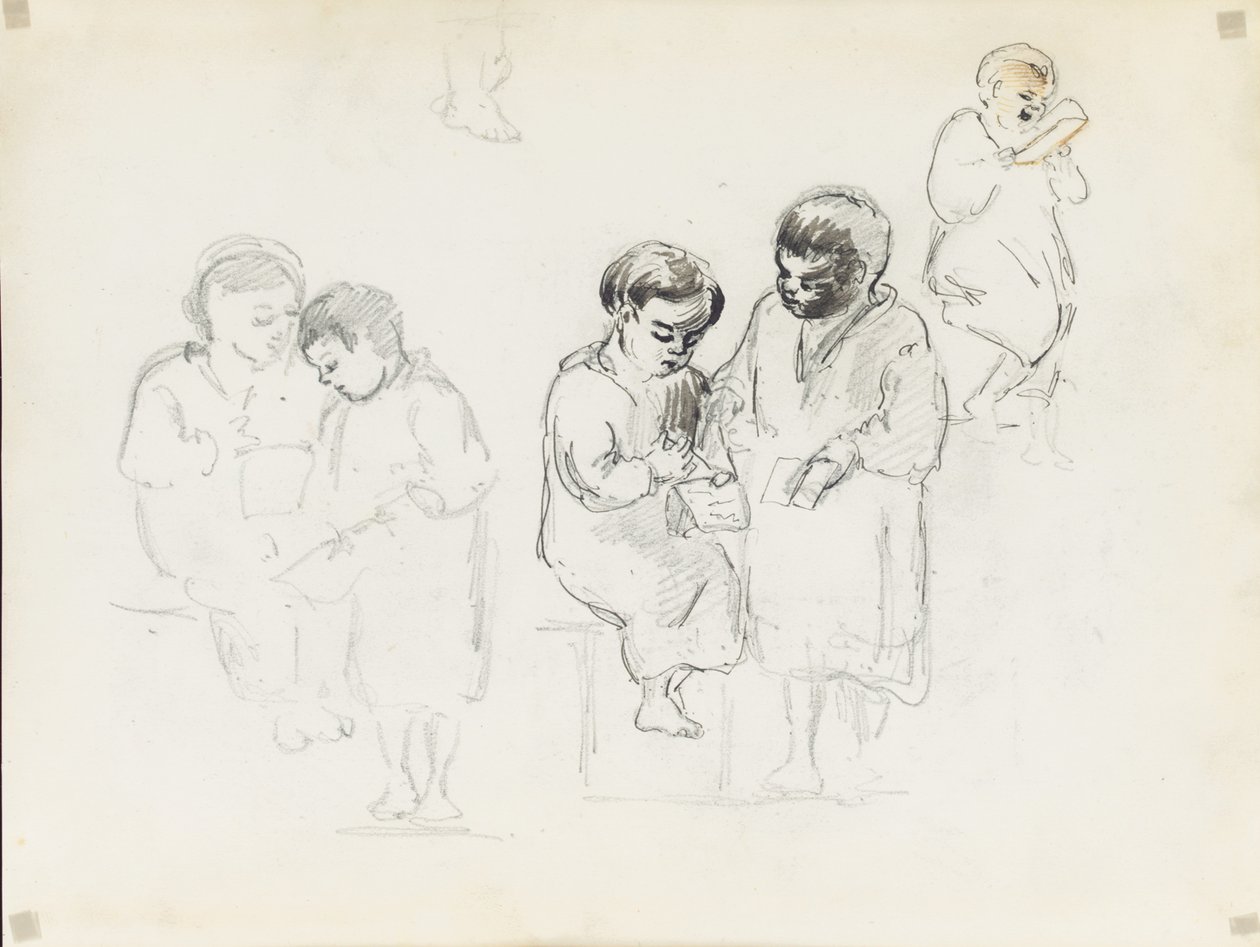 Estudos de duas crianças lendo de Camille Jacob Pissarro