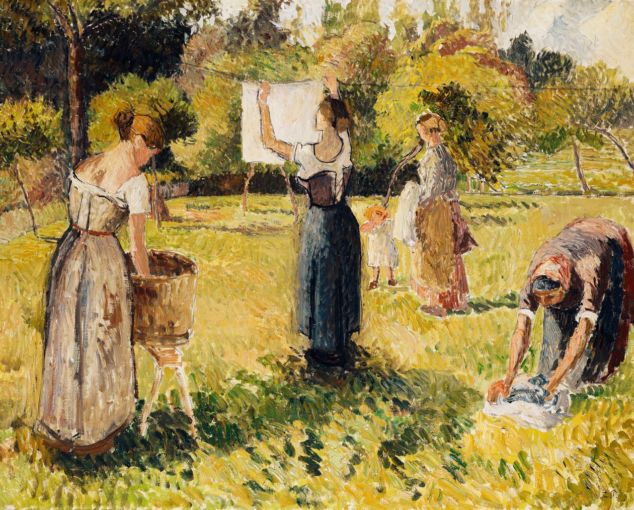 Estudo de lavadoras em Eragny; Les Laveuses, etude, a Eragny, C. 1901 de Camille Jacob Pissarro