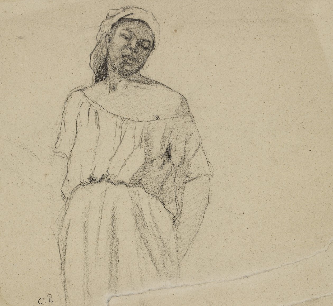Estudo de uma pessoa negra (carvão vegetal sobre papel) de Camille Jacob Pissarro